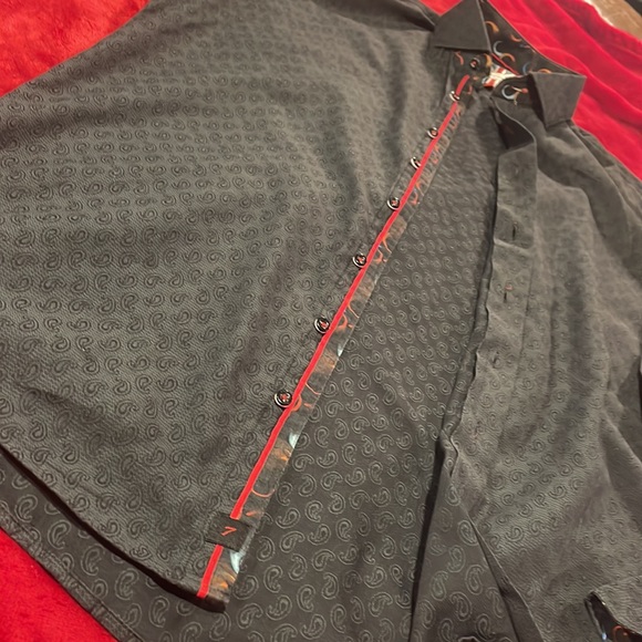 Mens 7 Downie St. Dark Gray & Black Paisley Print w/ Contrasting French Cuffs! - Picture 5 of 7